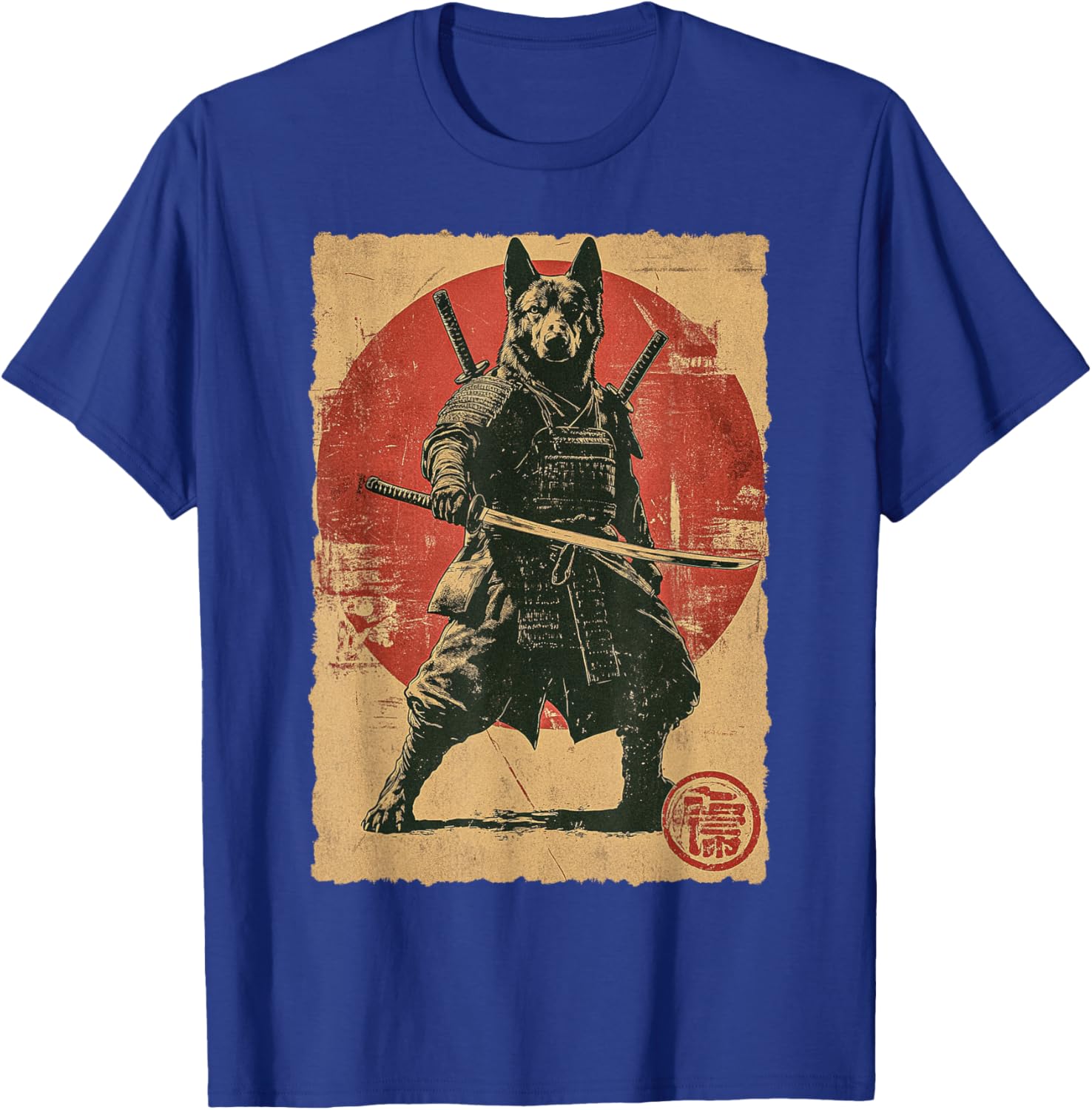Funny Vintage Japanese Art German Shepherd Ninja Samurai T-Shirt - T-Shirt | Royal
