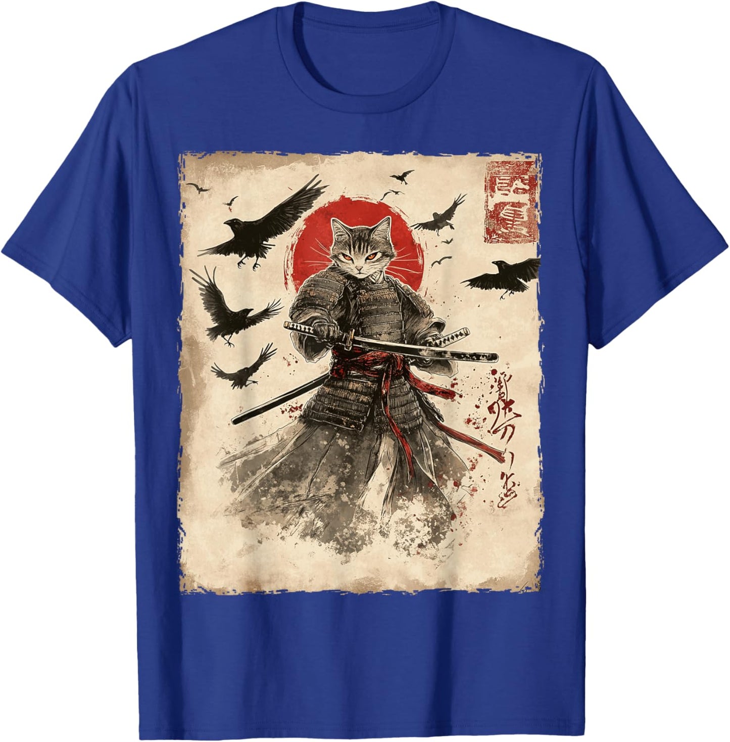 Cat Samurai Graphic Japanese Warrior Anime T-Shirt - T-Shirt | Royal