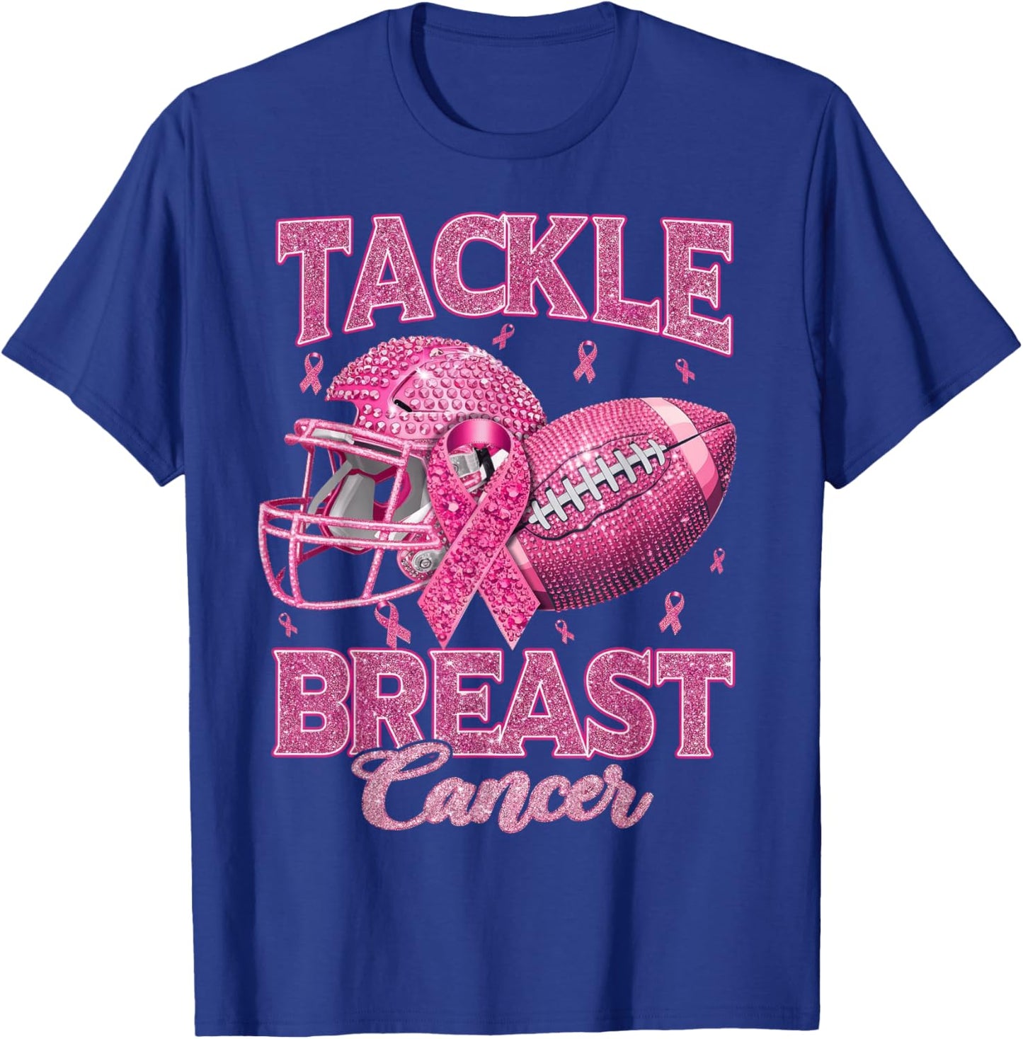 Tackle Breast Cancer Awareness American Football Pink Ribbon T-Shirt - T-Shirt | Royal