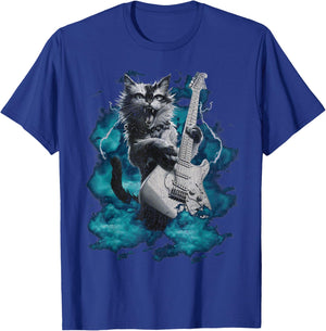 Cool Guitar Cat Kittie Rock Band Music Thunder Rockstar Men Women T-Shirt - T-Shirt | Royal
