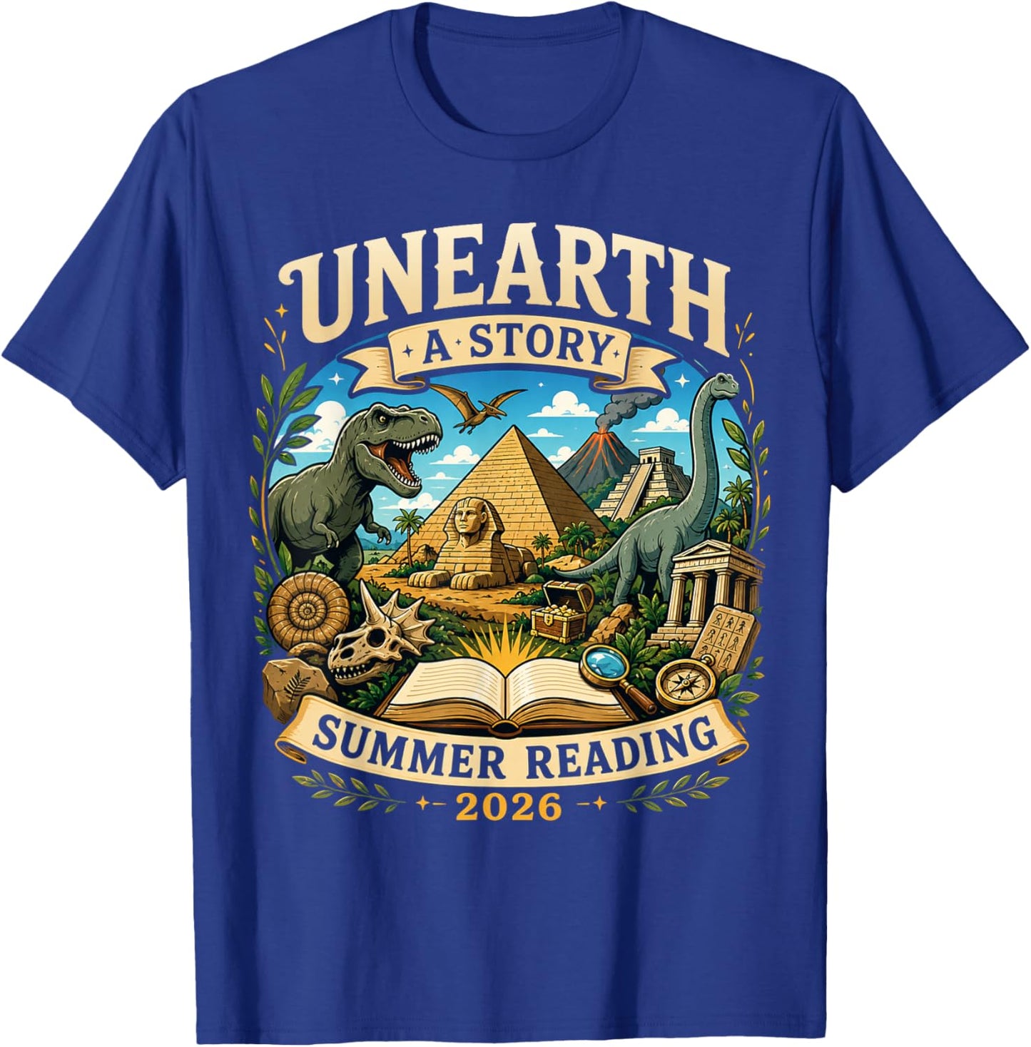 Unearth A Story Summer Reading 2026 T-Shirt - T-Shirt | Royal