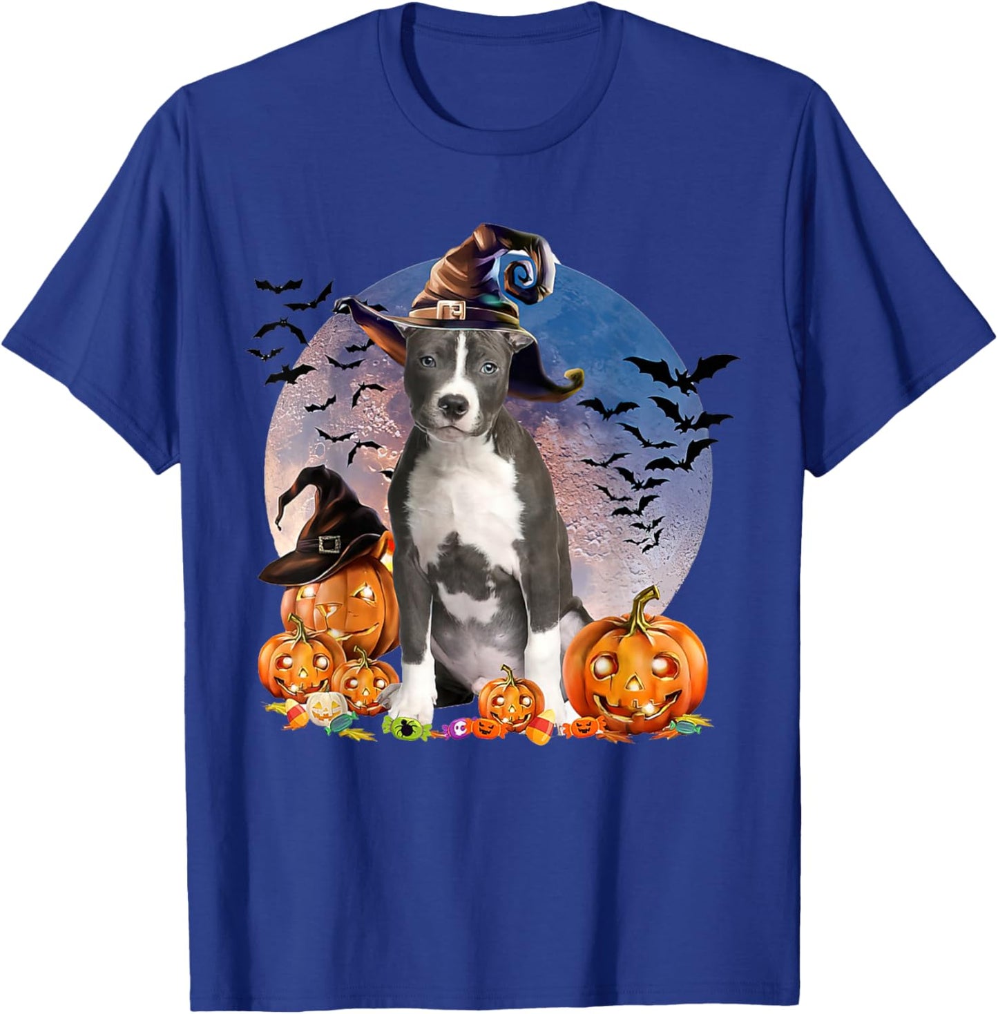 Dog Halloween Pitbull Jack O Lantern Pumpkin T-Shirt - T-Shirt | Royal