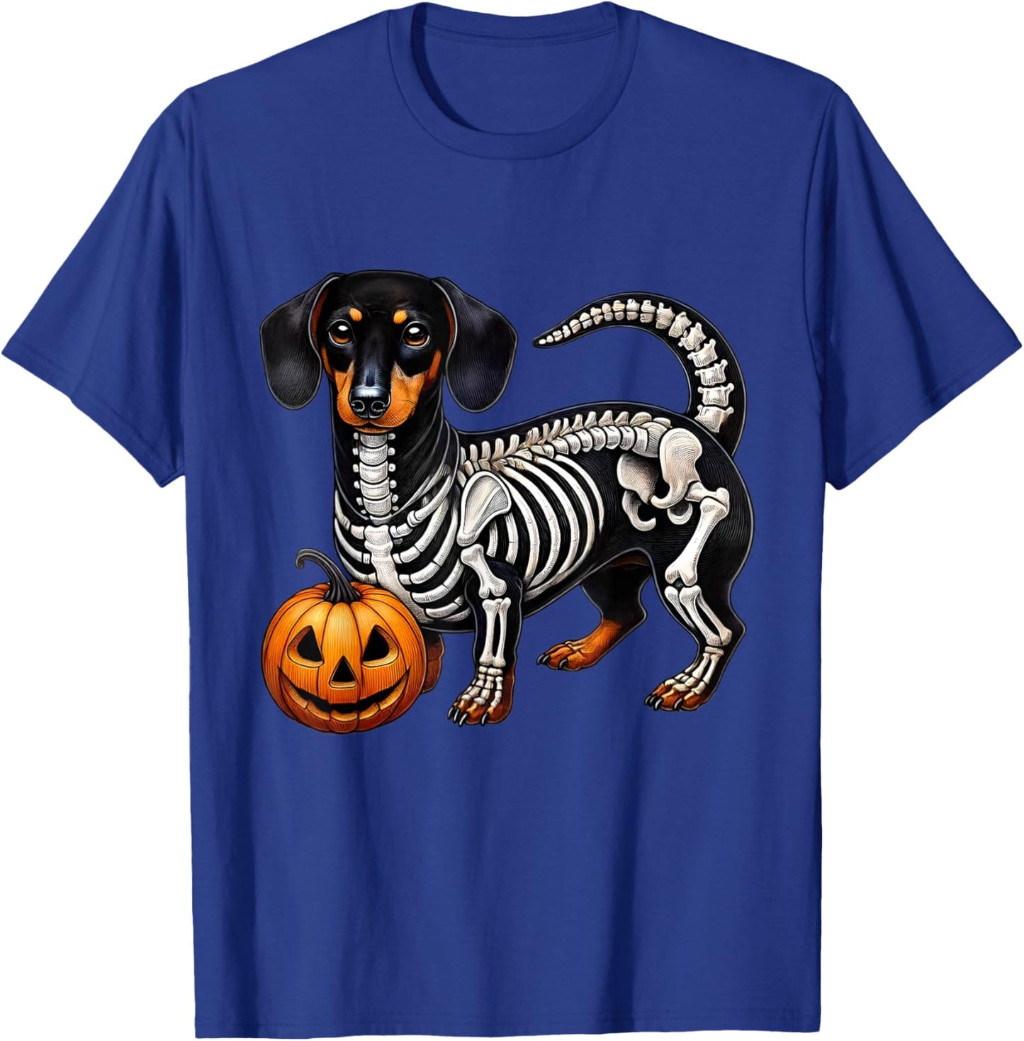 Dachshund Skeleton Jack O Lantern Funny Wiener Dog Halloween T-Shirt - T-Shirt | Royal