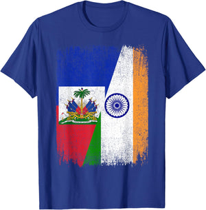Half Haiti India Flag Haitian Indian Pride Roots T-Shirt - T-Shirt | Royal