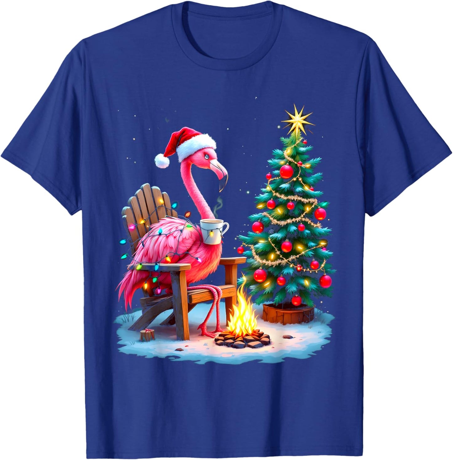 Funny Christmas Flamingo Santa Lights Winter Men Women Kids T-Shirt - T-Shirt | Royal