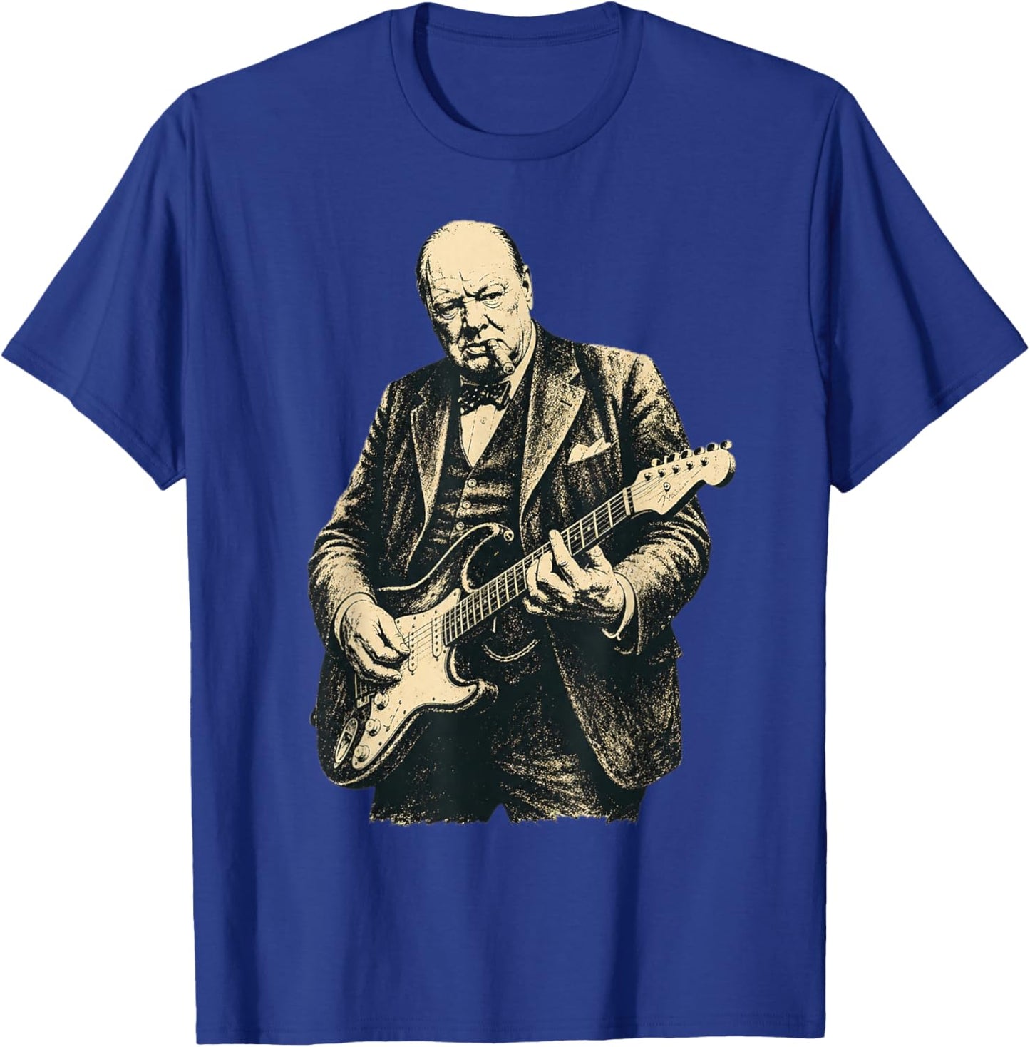 Winston Churchill Playing Guitar Rocker Cool Retro Vintage T-Shirt - T-Shirt | Royal