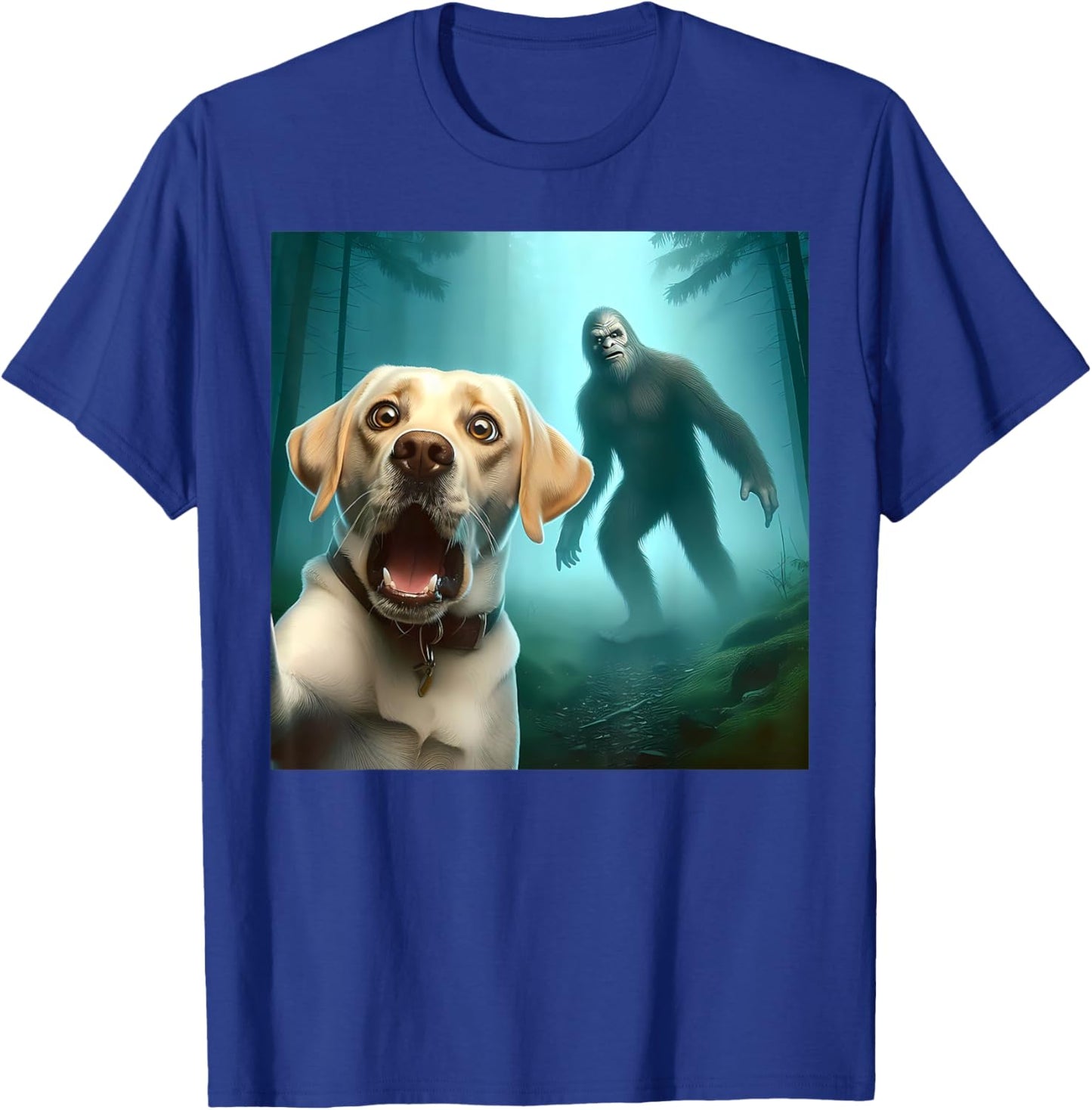 Labrador retriever Selfie with bigfoot sasquatch T-Shirt - T-Shirt | Royal