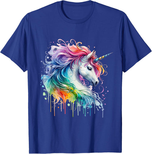 Unicorn Watercolour Rainbow Fantasy Mythical Creatures Animal Motif T-Shirt - T-Shirt | Royal