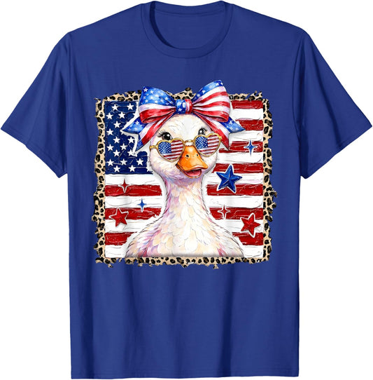 4th of July Patriotic Goose USA Bow Sunglasses Women Girl T-Shirt - T-Shirt | Royal