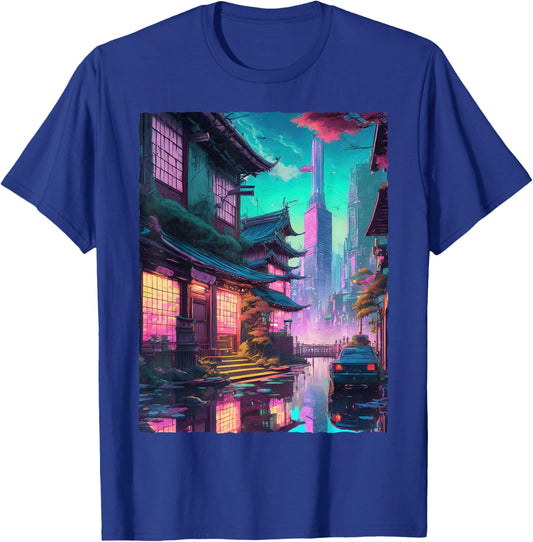 Japanese Streetwear Synthwave Vaporwave City Retro Aesthetic T-Shirt - T-Shirt | Royal