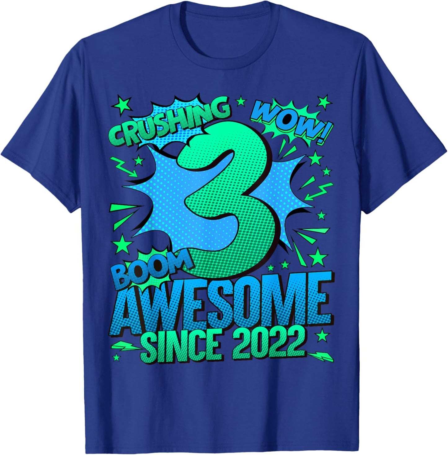 Comics Style 2025 Birthday Gifts HH 3 Year Old Boy Black T-Shirt - T-Shirt | Royal