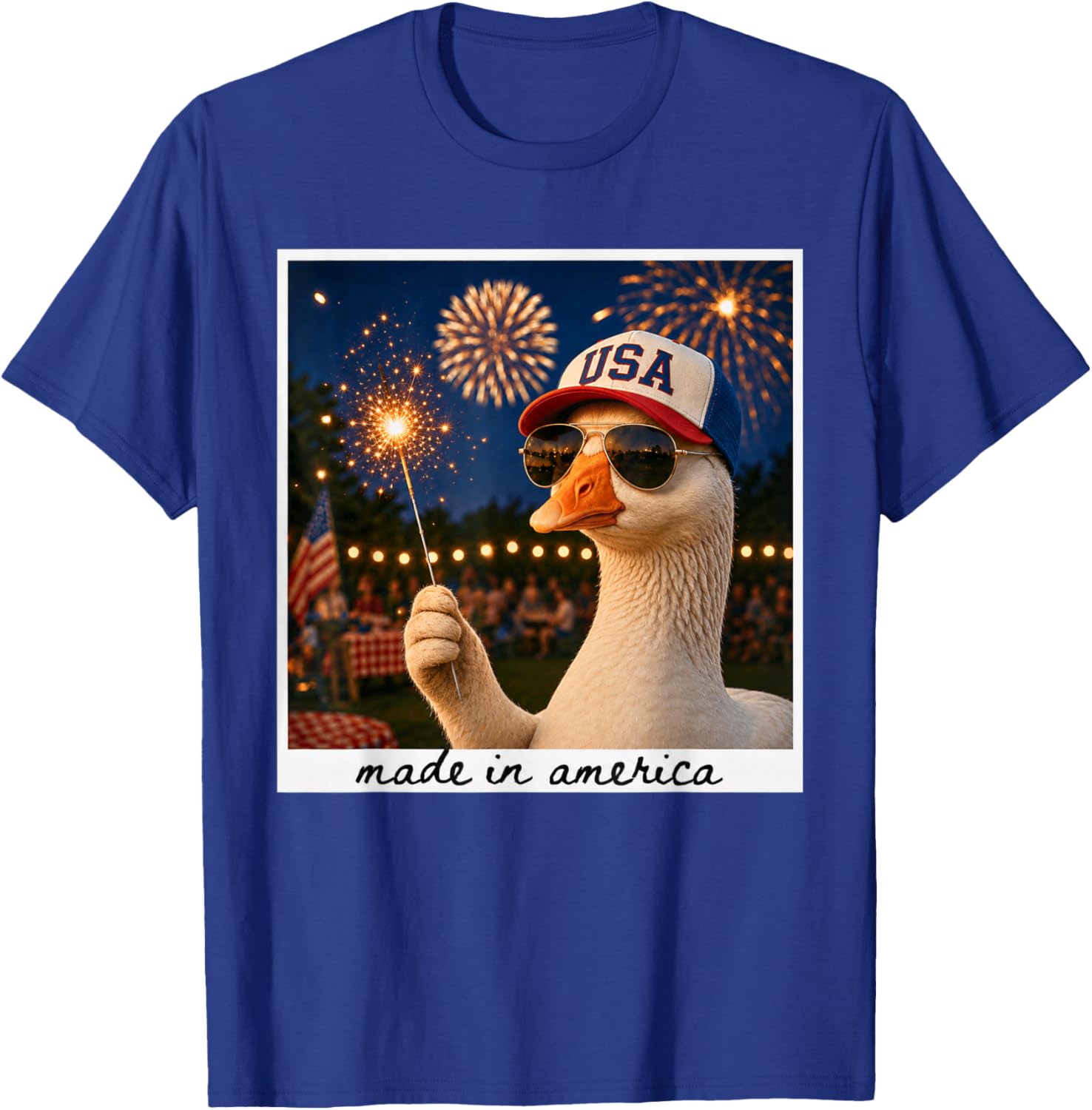 Patriotic Goose USA Fireworks 4th of July 250 Years America T-Shirt - T-Shirt | Royal