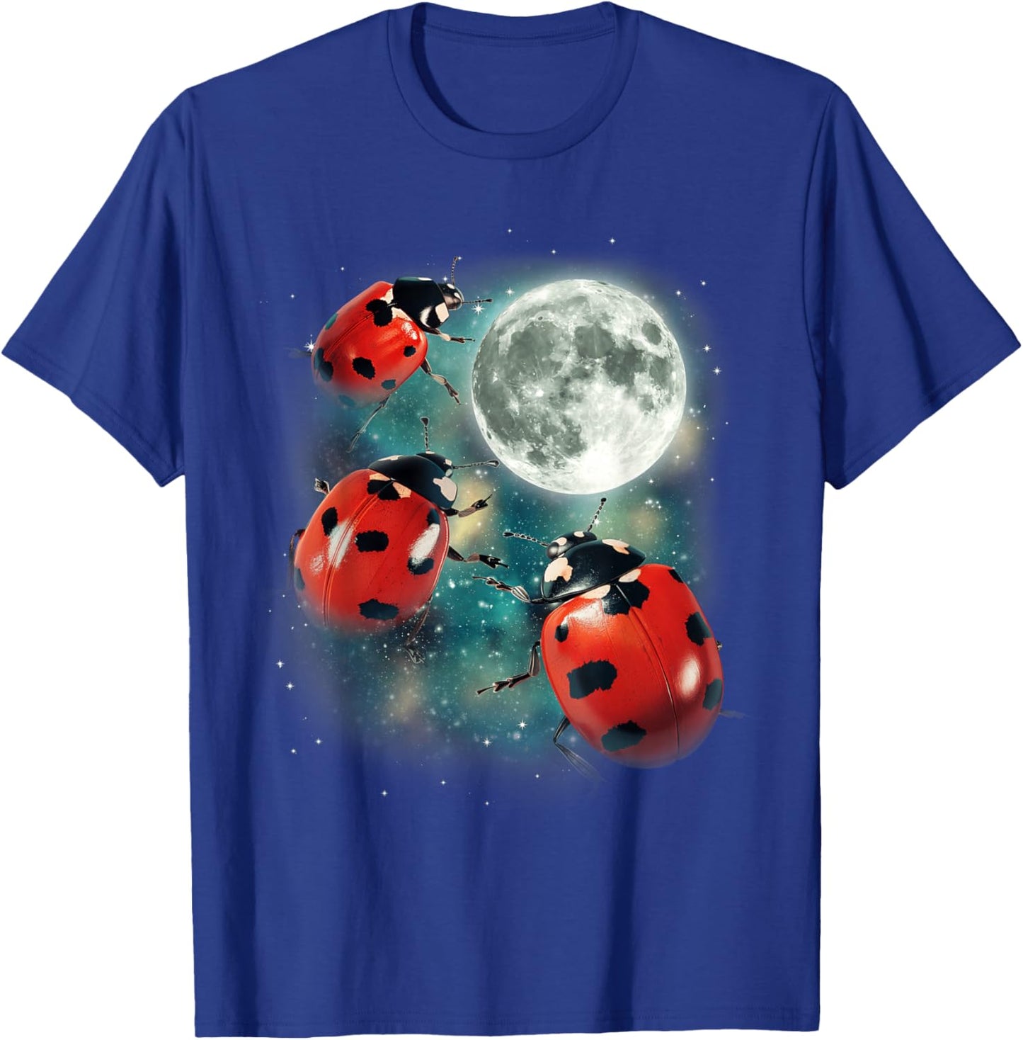 Three Ladybug Moon | Red Beetles Gardener Outdoors Cute Bug T-Shirt - T-Shirt | Royal