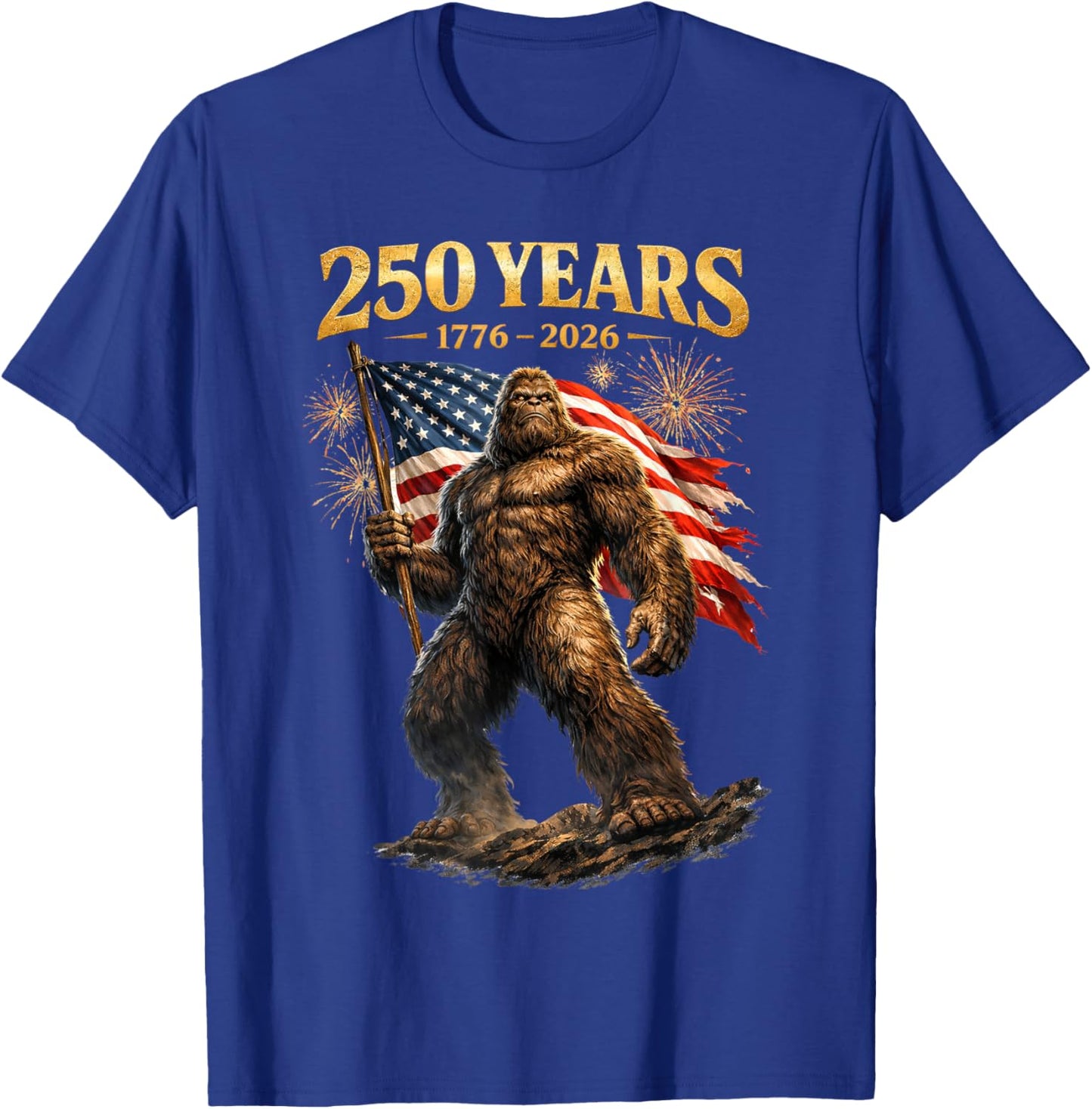 250 Anniversary USA Bigfoot Patriotic Years American Flag T-Shirt - T-Shirt | Royal