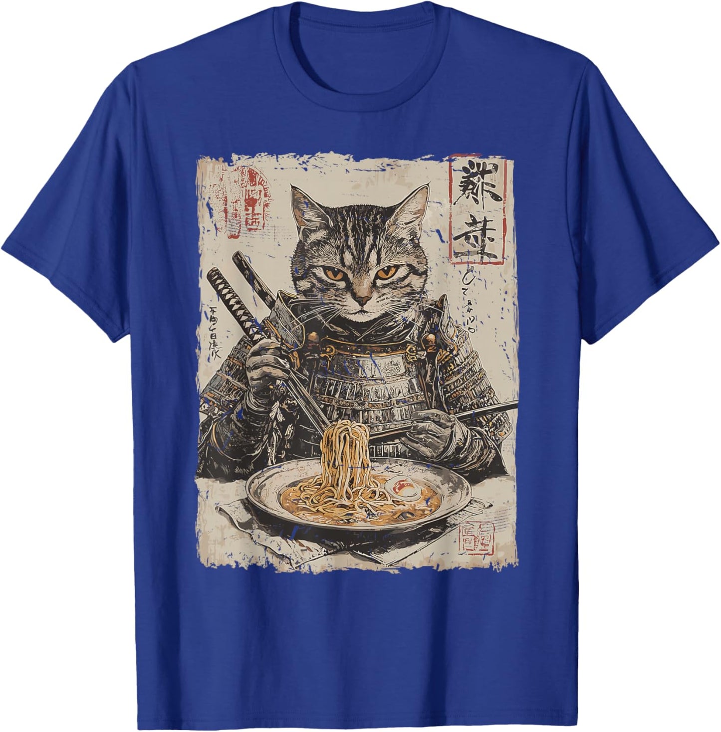 Samurai Cat Loves Ramen Funny Anime Japanese Artwork Samurai T-Shirt - T-Shirt | Royal