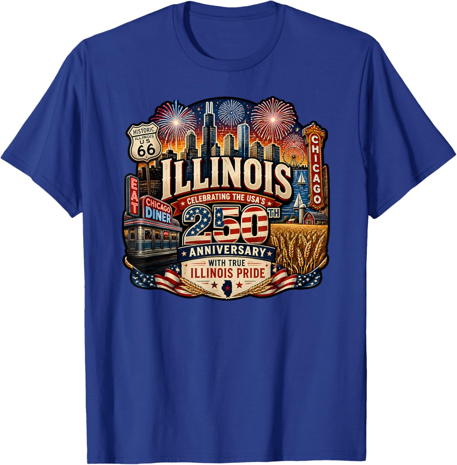 USA 250th Anniversary Illinois Pride T-Shirt - T-Shirt | Royal
