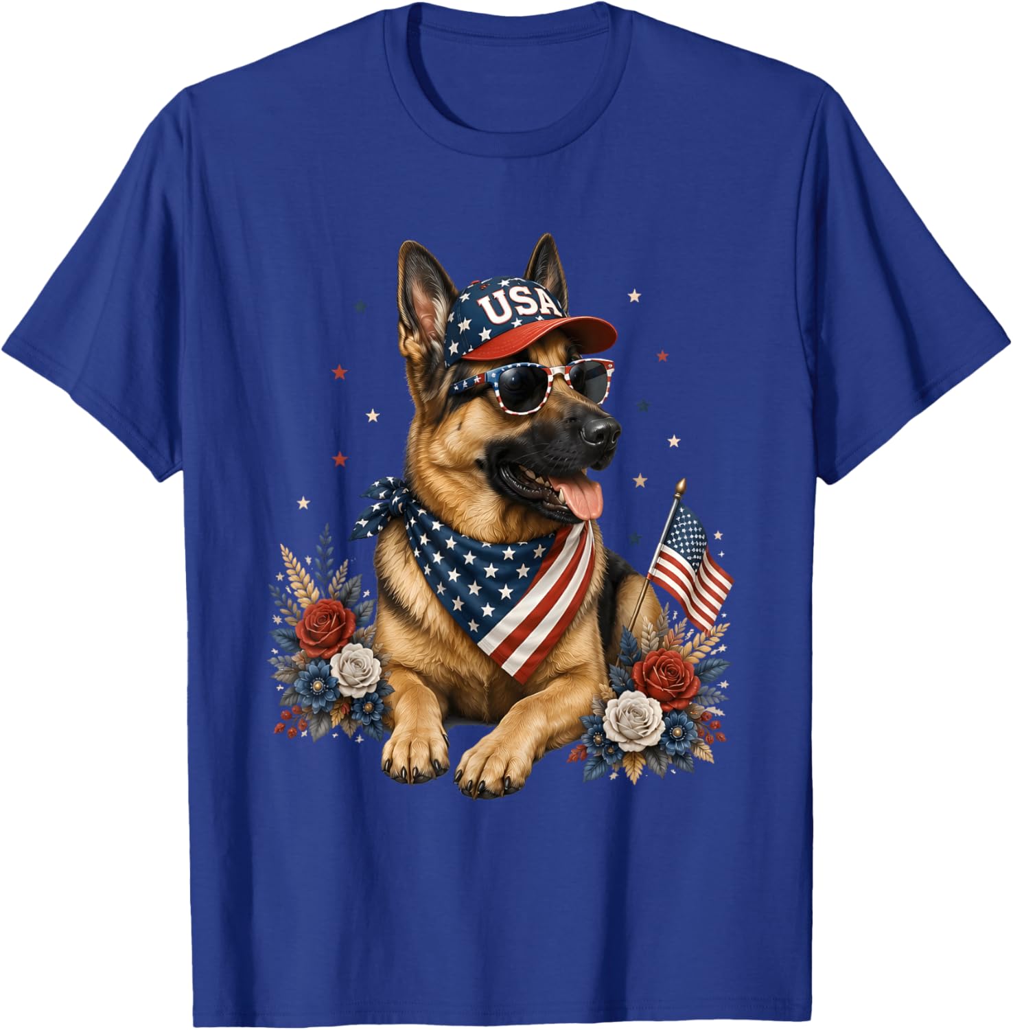4th of July Patriotic German Shepherd Dog USA Flag T-Shirt - T-Shirt | Royal