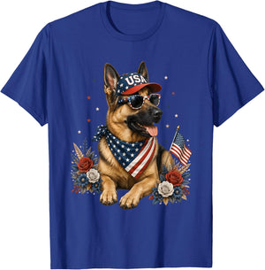 4th of July Patriotic German Shepherd Dog USA Flag T-Shirt - T-Shirt | Royal