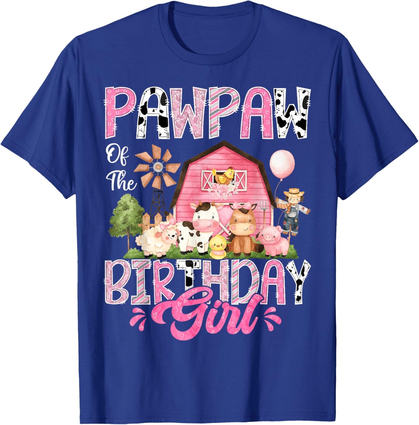 Pawpaw Of The Birthday Girl Pink Farm Cow First Birthday T-Shirt - T-Shirt | Royal