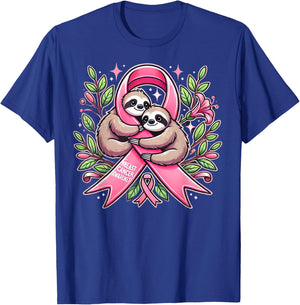 Breast Cancer Awareness Sloth Ribbon T-Shirt - T-Shirt | Royal