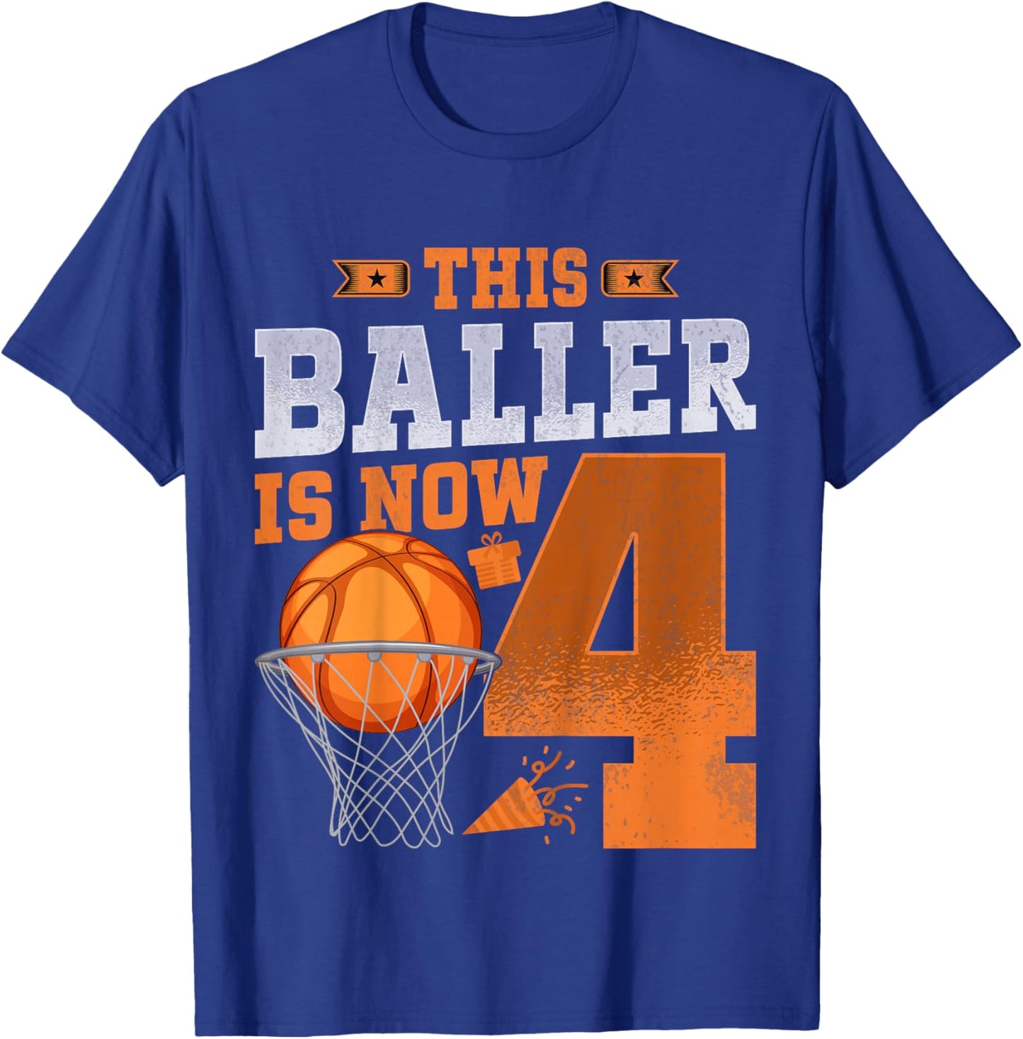 Kids This Baller Is Now 4 Years Old Basketball 4th Birthday Party T-Shirt - T-Shirt | Royal