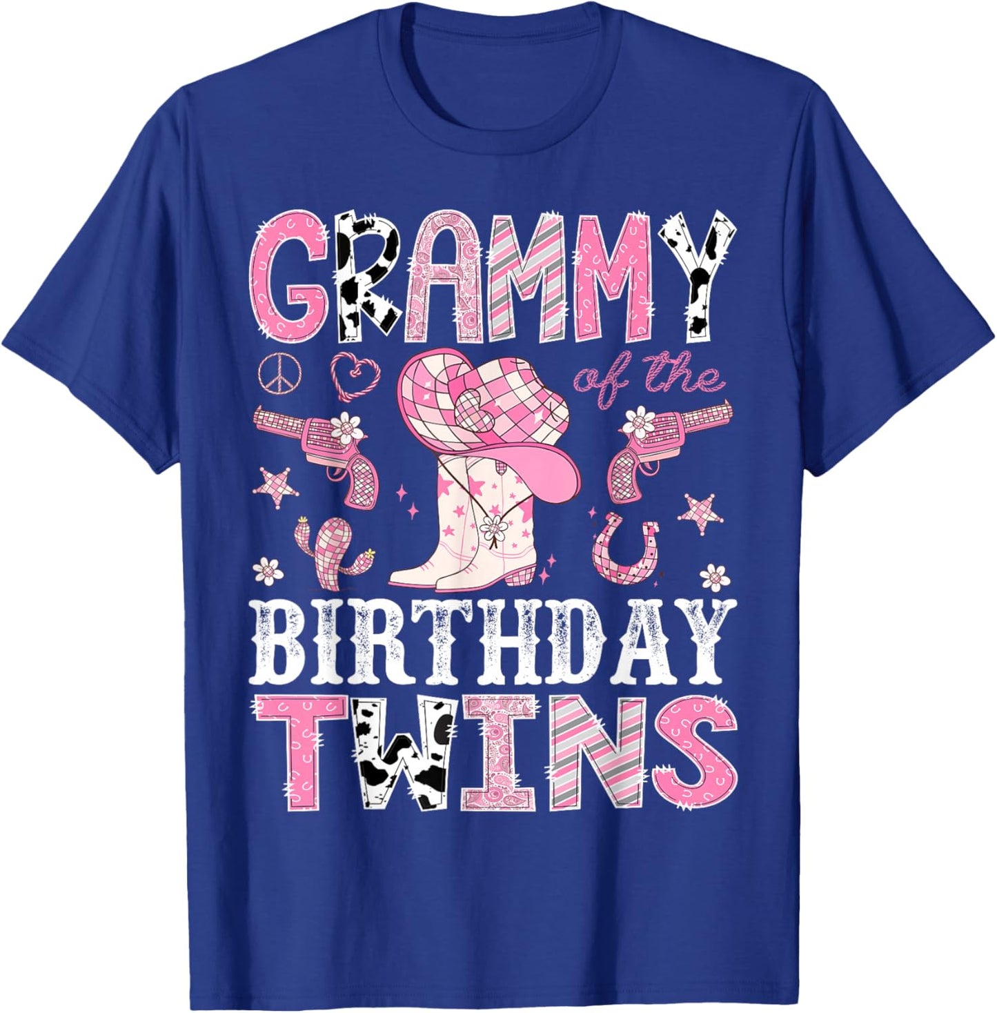 Grammy of The Birthday Twins Pink Rodeo Cowgirl Western T-Shirt - T-Shirt | Royal