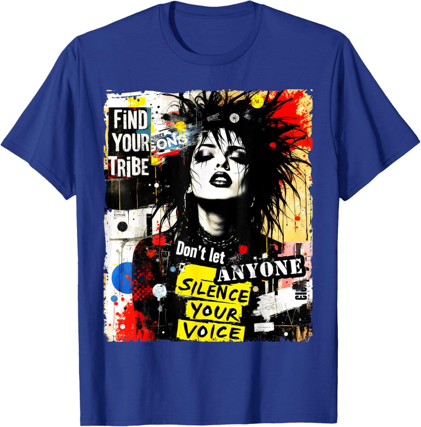 Punk Girl Graffiti 90s Urban Grunge Art Distressed Vintage T-Shirt - T-Shirt | Royal