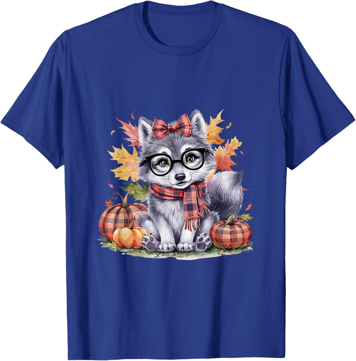 Fall Pumpkin Cute Wolf Fall Autumn Thanksgiving T-Shirt - T-Shirt | Royal