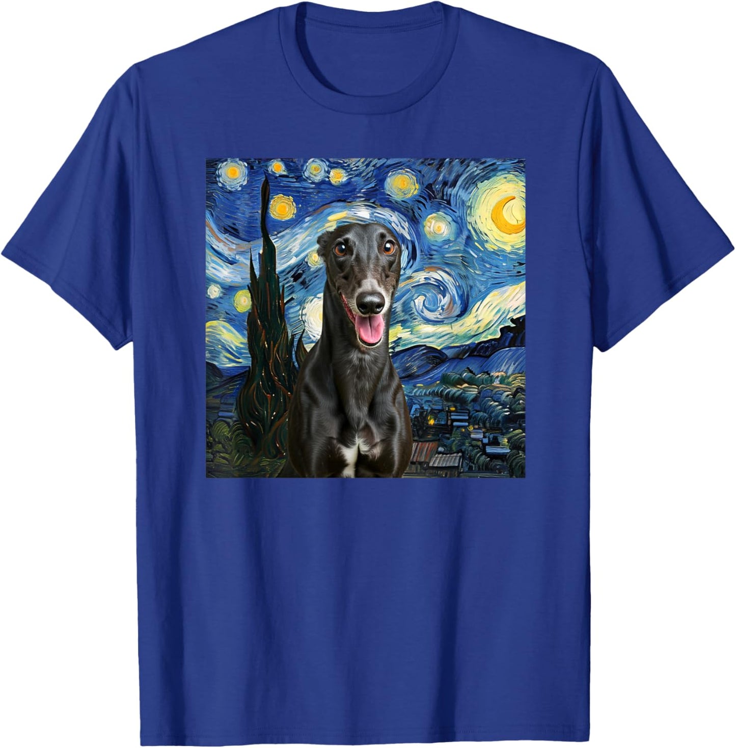 Black Greyhound Starry Night Dog Lover Gift Women Kids T-Shirt - T-Shirt | Royal