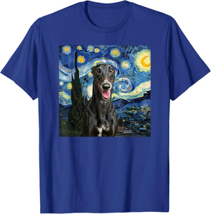 Black Greyhound Starry Night Dog Lover Gift Women Kids T-Shirt - T-Shirt | Royal
