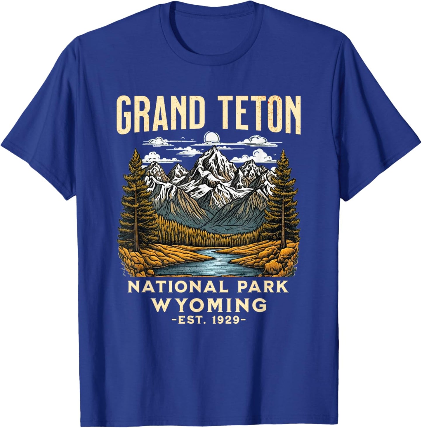 Grand Teton Wyoming | Vintage National Park USA T-Shirt - T-Shirt | Royal