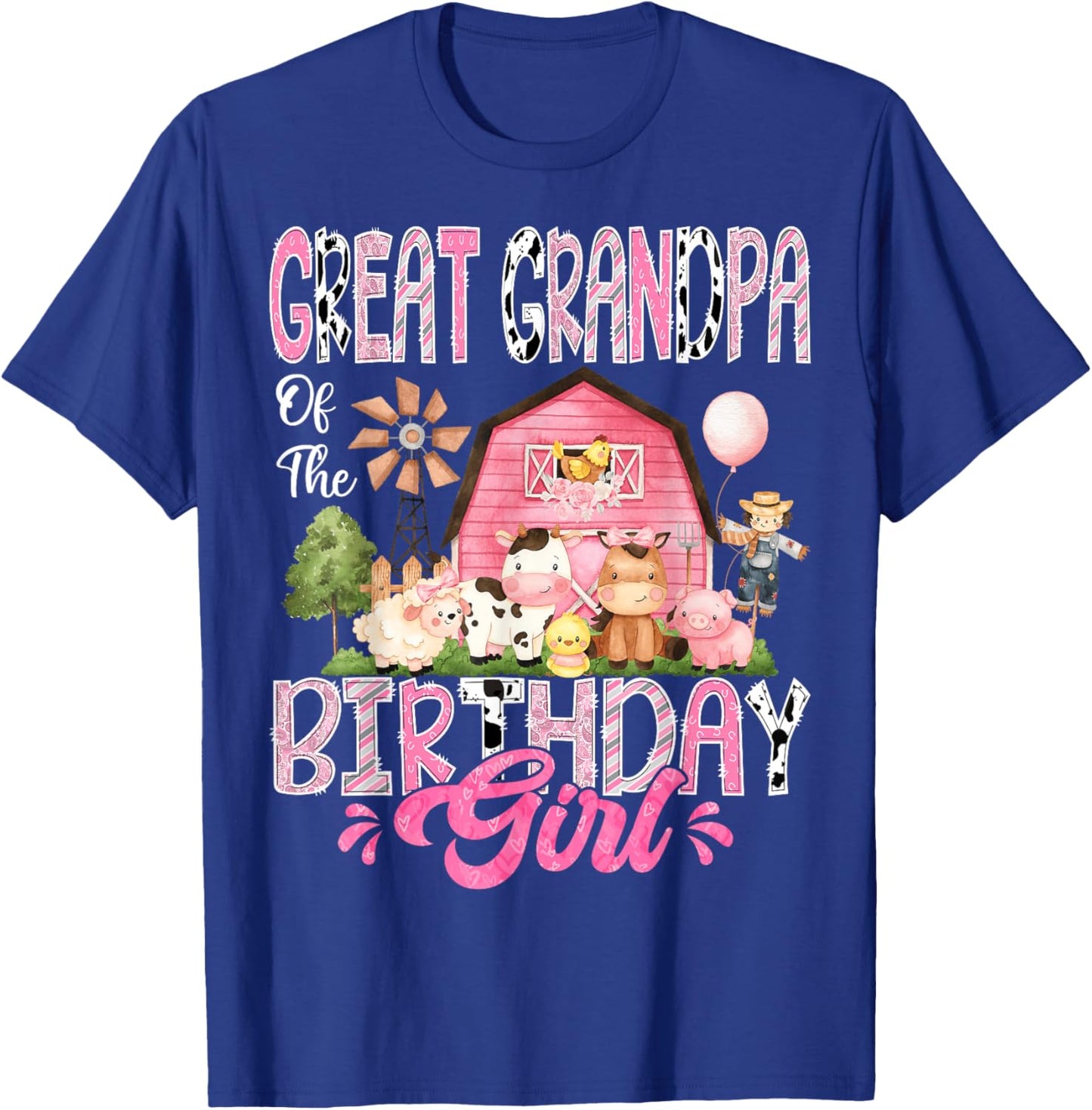 Great Grandpa Of The Birthday Girl Pink Farm Cow Birthday T-Shirt - T-Shirt | Royal