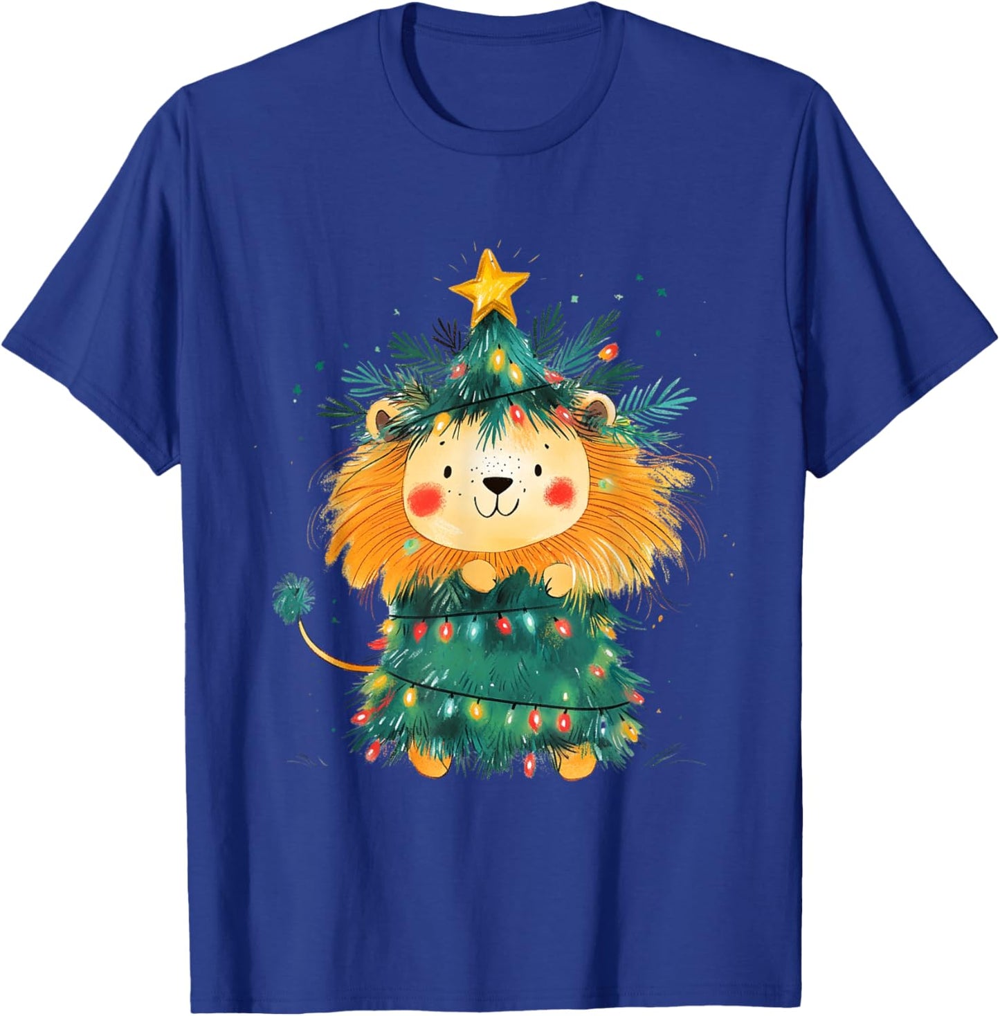 Lion Christmas Tree Pajamas Girls Boys Xmas Lights T-Shirt - T-Shirt | Royal