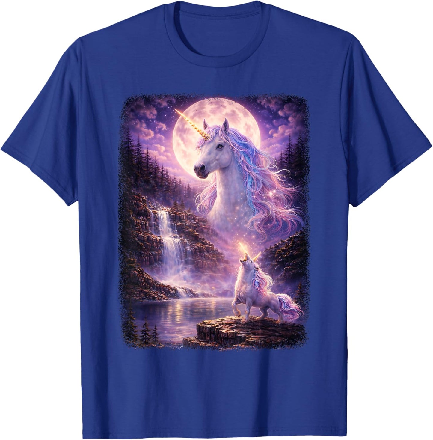 Einhorn heulend auf Mond Vintage Funny Mystic T-Shirt - T-Shirt | Royal