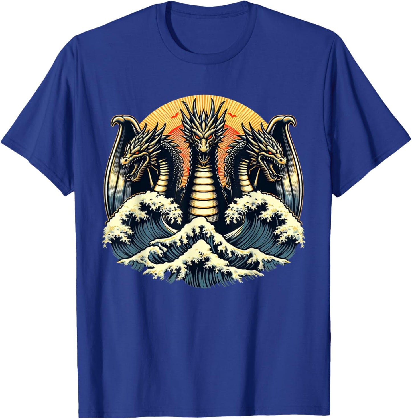 Japanese Dragon King Ghidorah Great Wave Off Kanagawa Sunset T-Shirt - T-Shirt | Royal