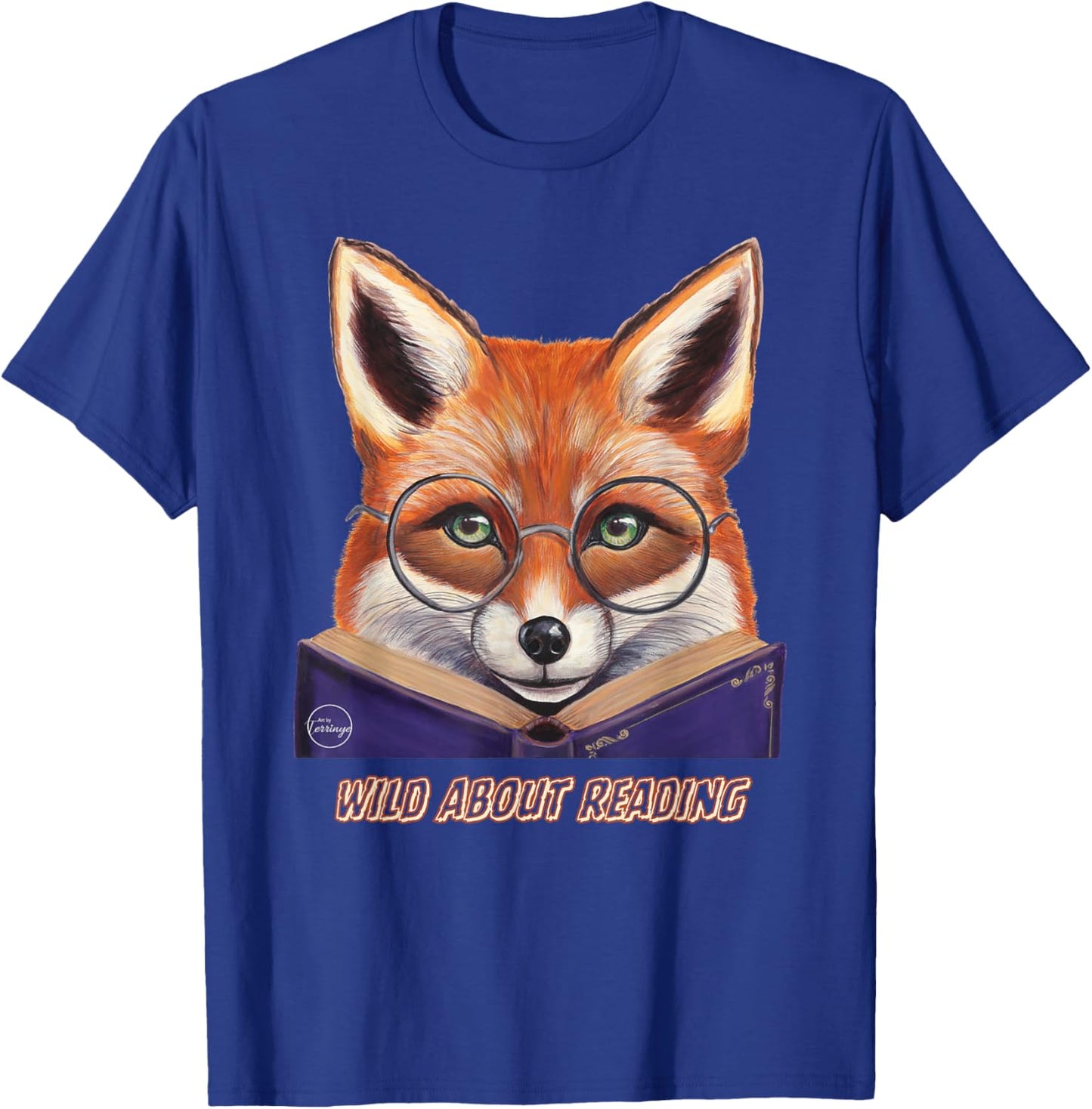 Fox Reading Book Glasses Wearing Animal Library School Zoo T-Shirt - T-Shirt | Royal