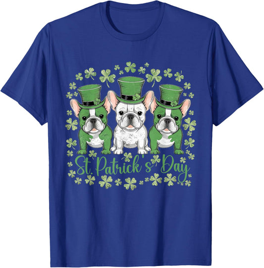 St Patricks Day French Bulldogs Dog Frenchie T-Shirt - T-Shirt | Royal