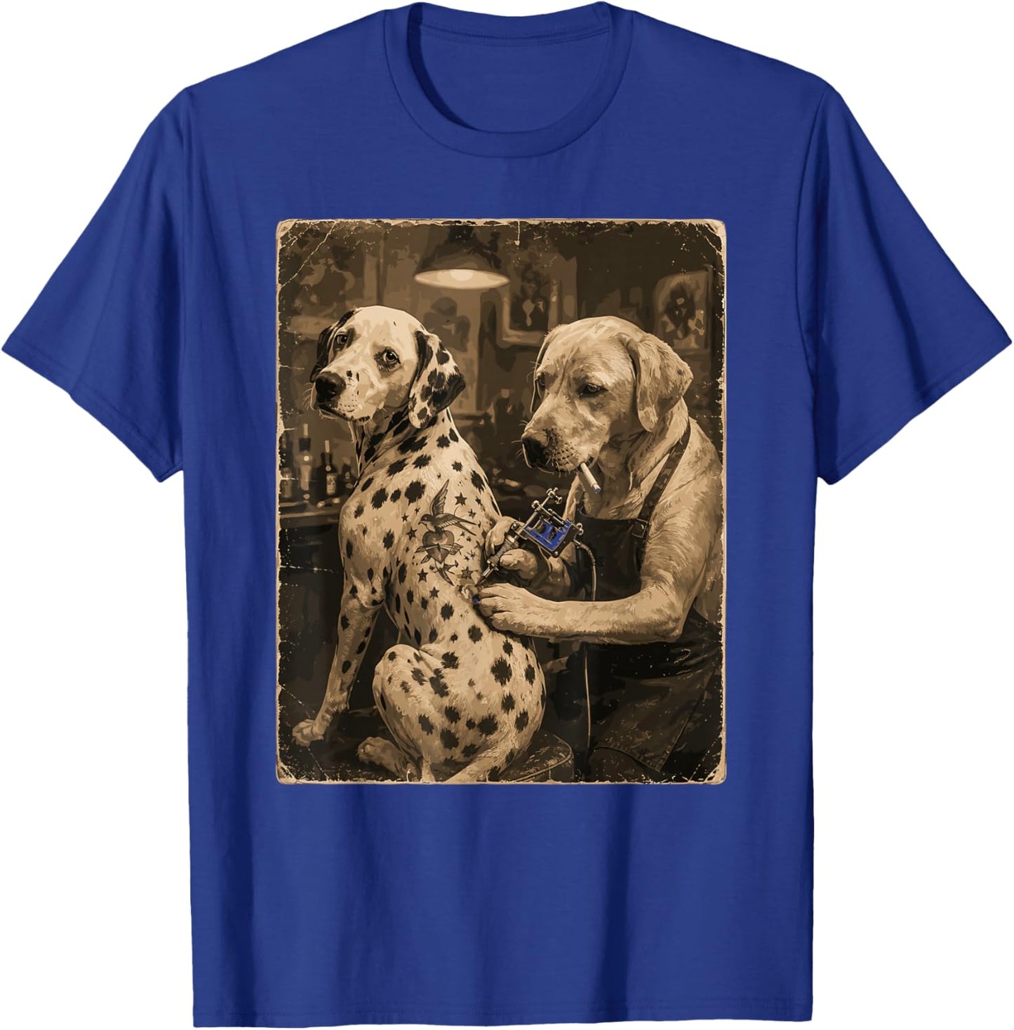 Retro Dalmatian Smoking Tattoo Artist Funny Dog Meme Humor T-Shirt - T-Shirt | Royal