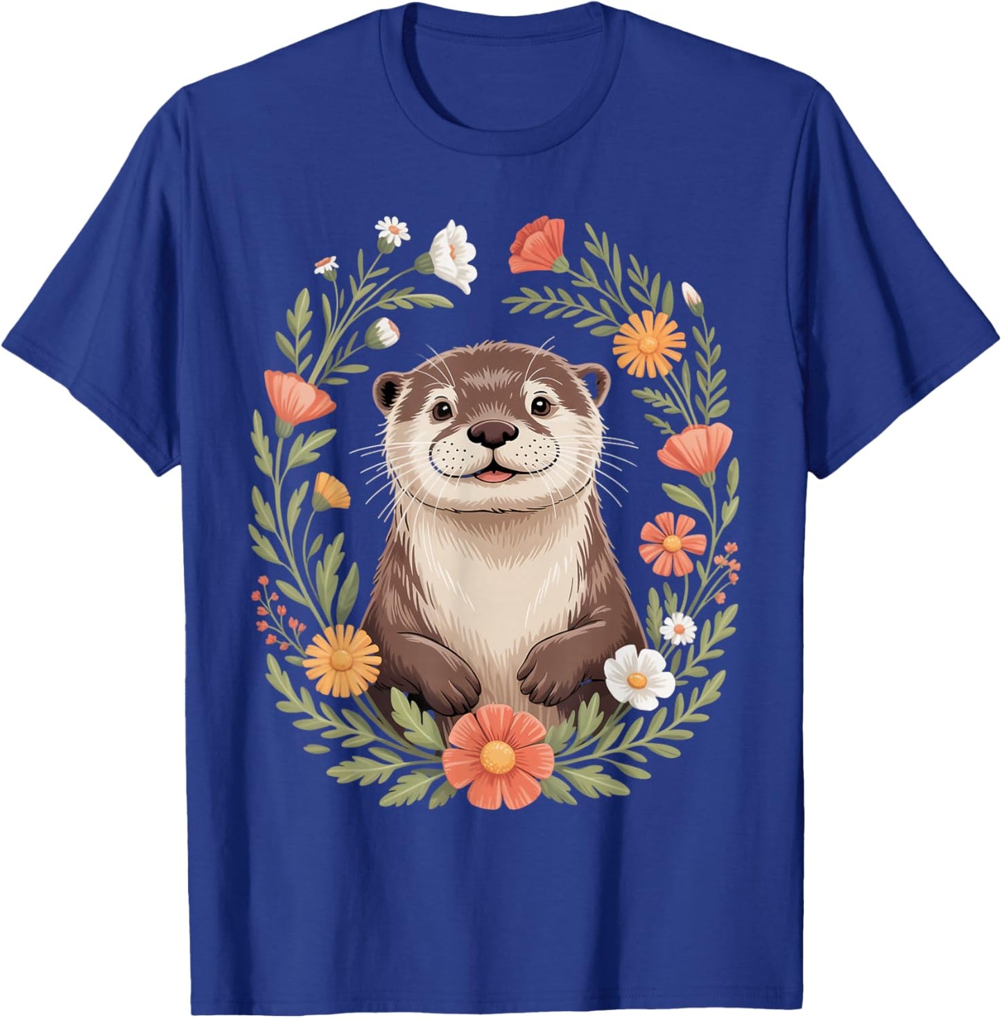 Flower Otter Floral Sea Animals Otter Cute Otter T-Shirt - T-Shirt | Royal