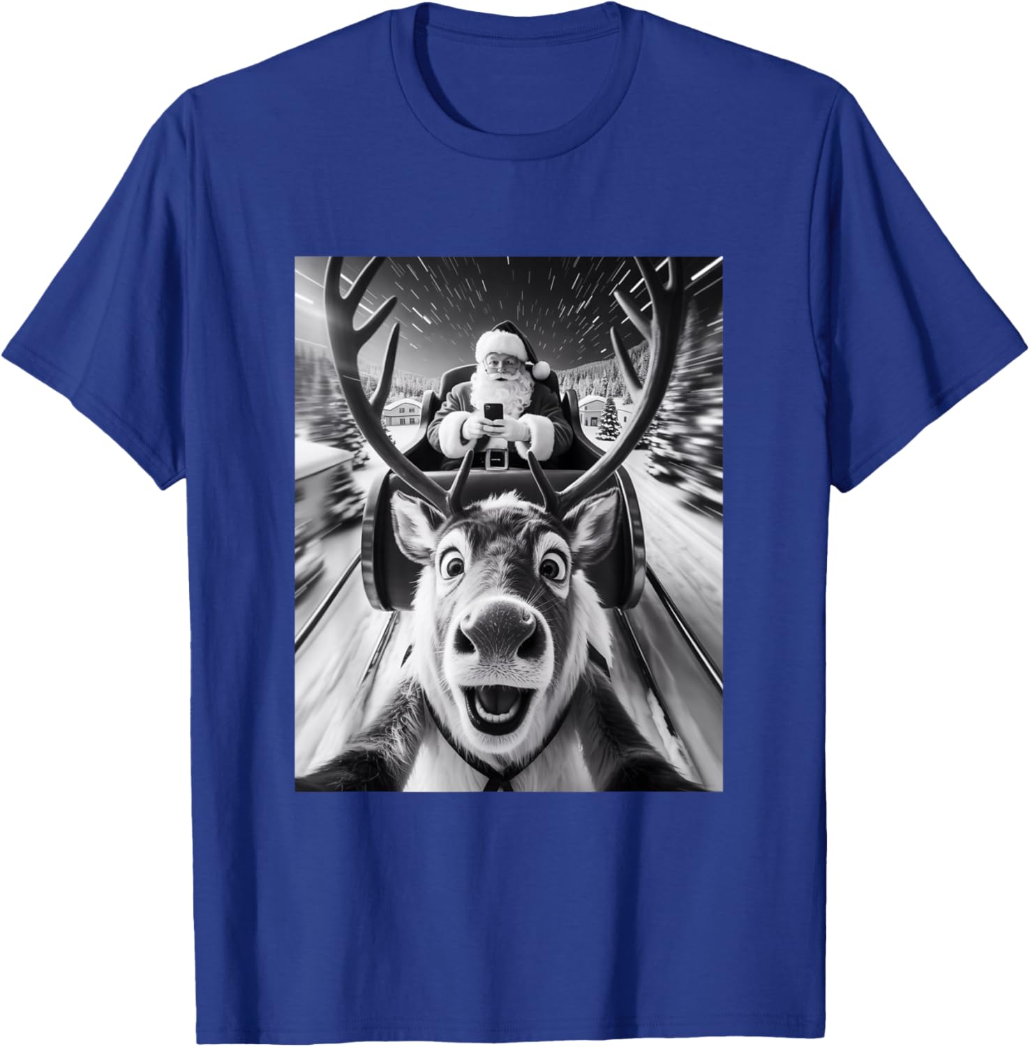 Santa and Reindeer Selfie Funny Christmas T-Shirt - T-Shirt | Royal