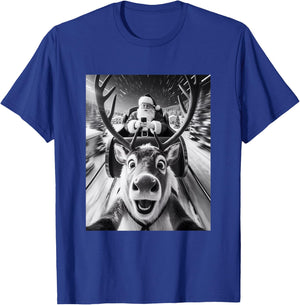 Santa and Reindeer Selfie Funny Christmas T-Shirt - T-Shirt | Royal