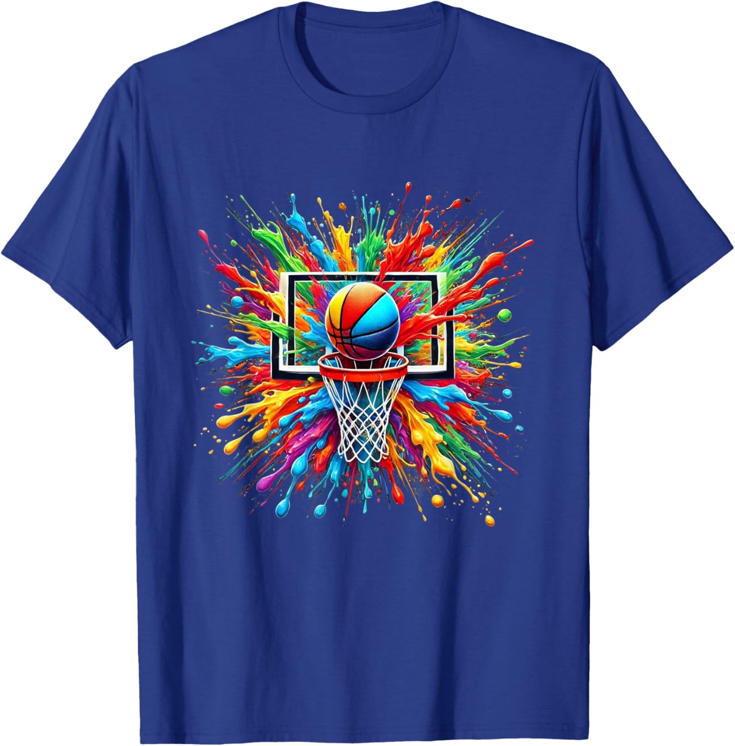 Colorful Tie Dye Basketball Hoop Splash Color Net Slam Dunk T-Shirt - T-Shirt | Royal