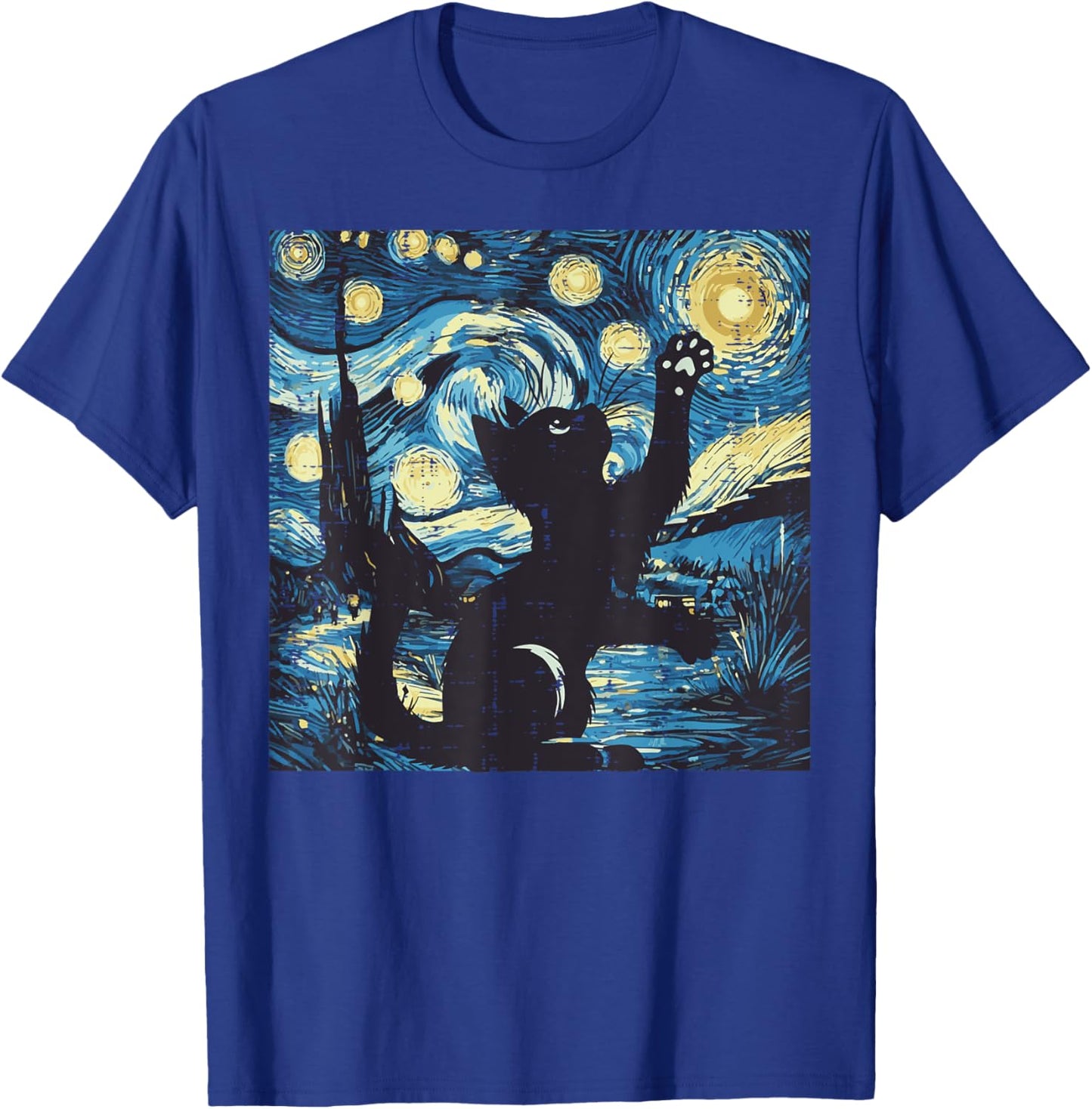 Cat Starry Night Painting Funny Van Gogh Art Men Women Kids T-Shirt - T-Shirt | Royal
