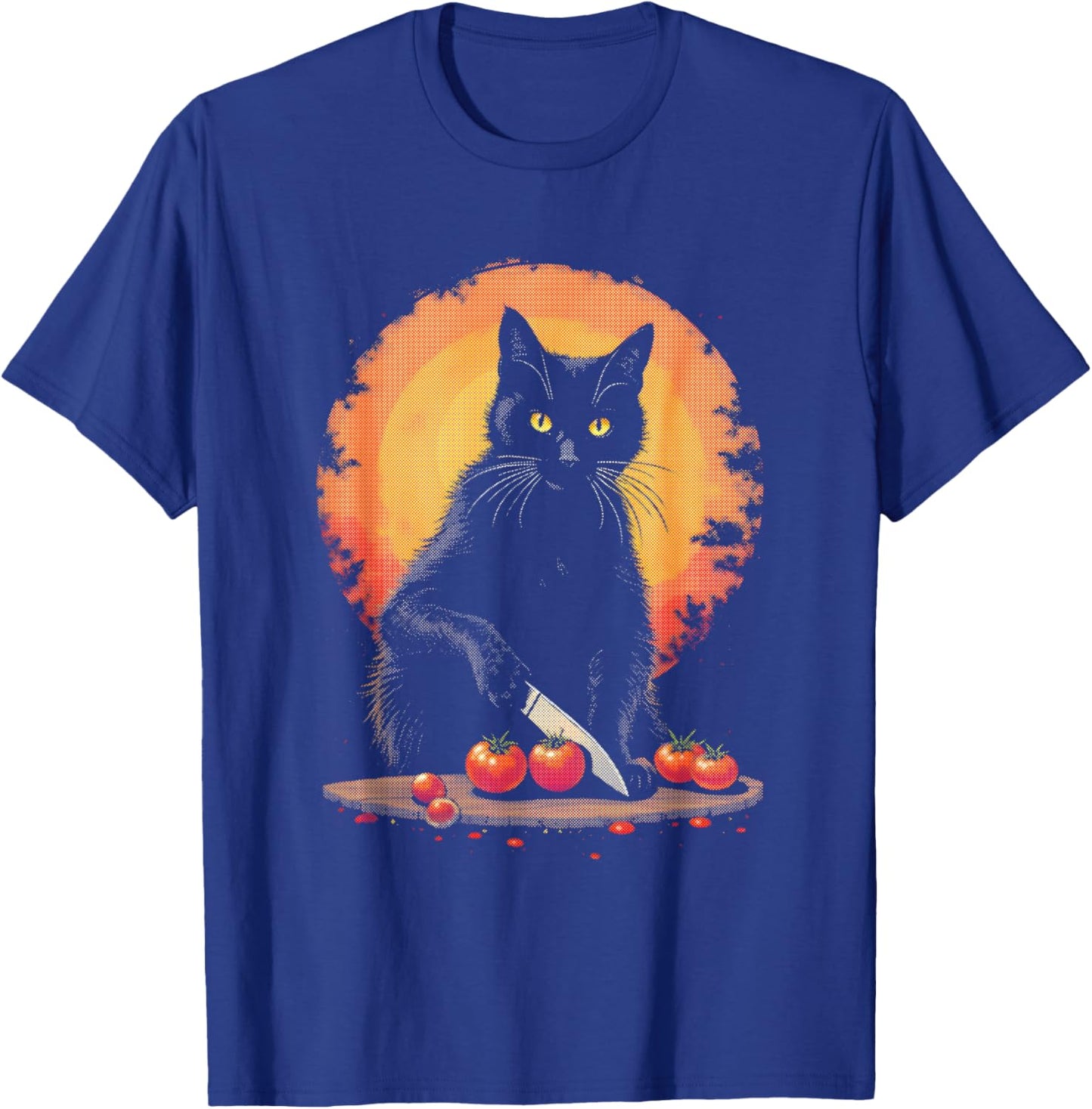 Black Cat Cutting Tomatoes - Funny Chef Cat Lover T-Shirt - T-Shirt | Royal