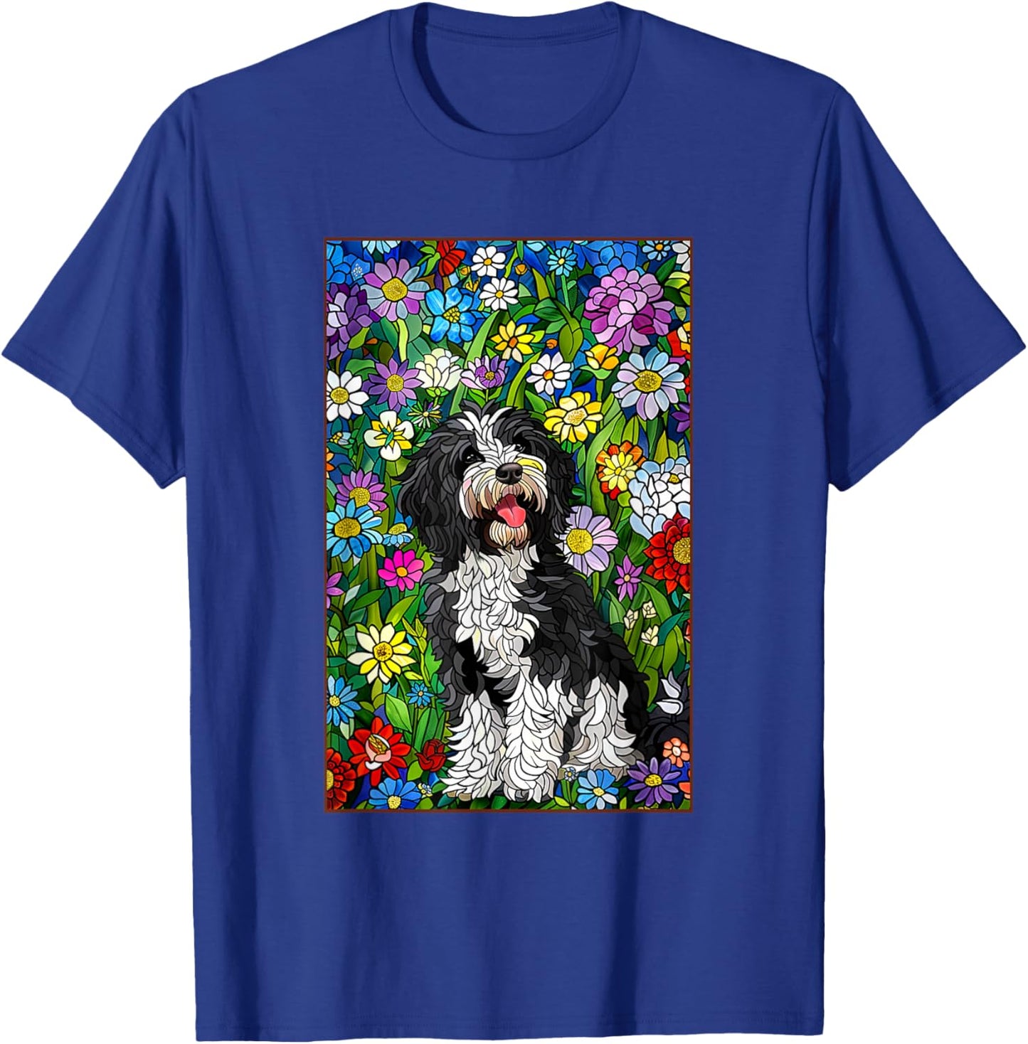 Bordoodle Dog Stained Glass Leadlight Artistic Design Men Women Kids T-Shirt - T-Shirt | Royal