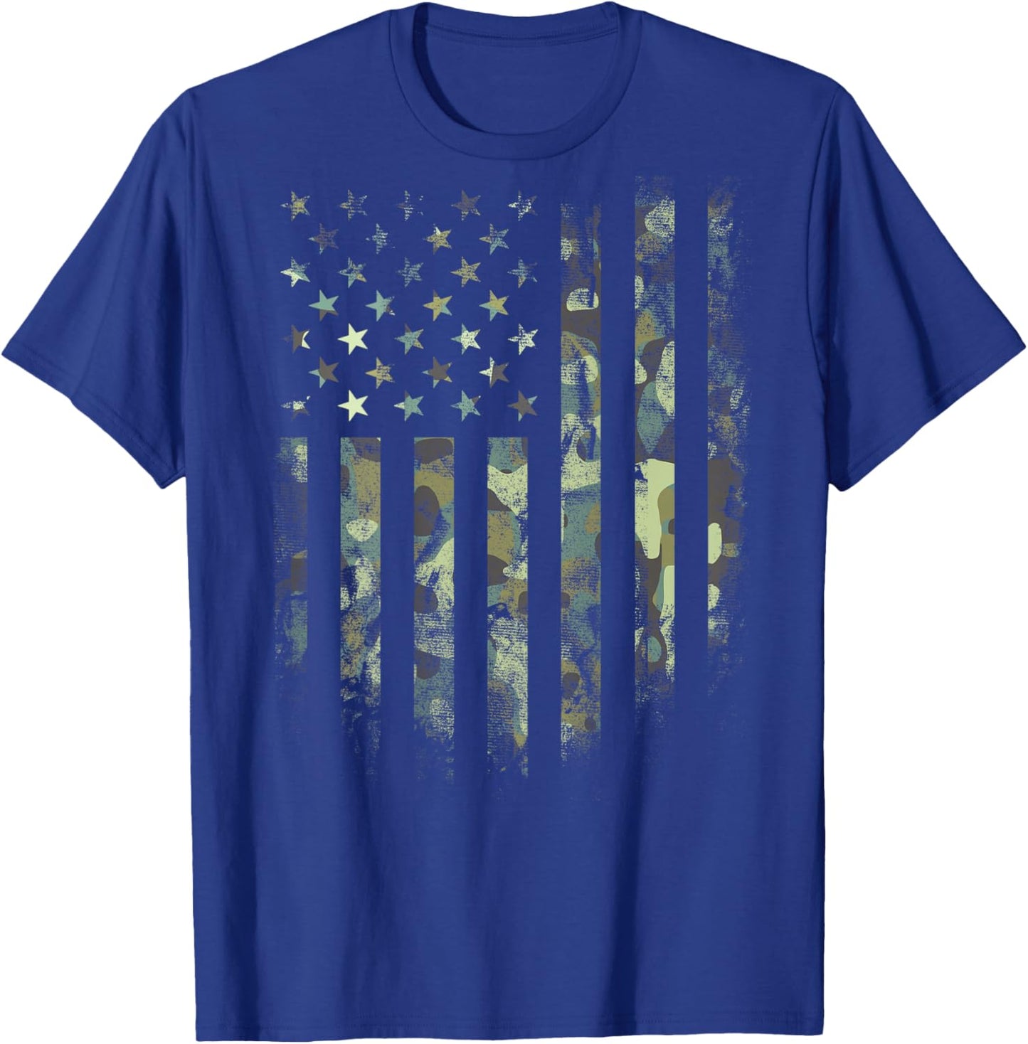 (Art on Back) American Flag Green Camo Camouflage T-Shirt - T-Shirt | Royal