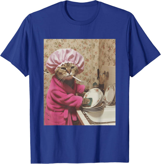 Hausfrau Katze Meme Zigarette Lustig Ironic Brainrot Y2K T-Shirt - T-Shirt | Royal