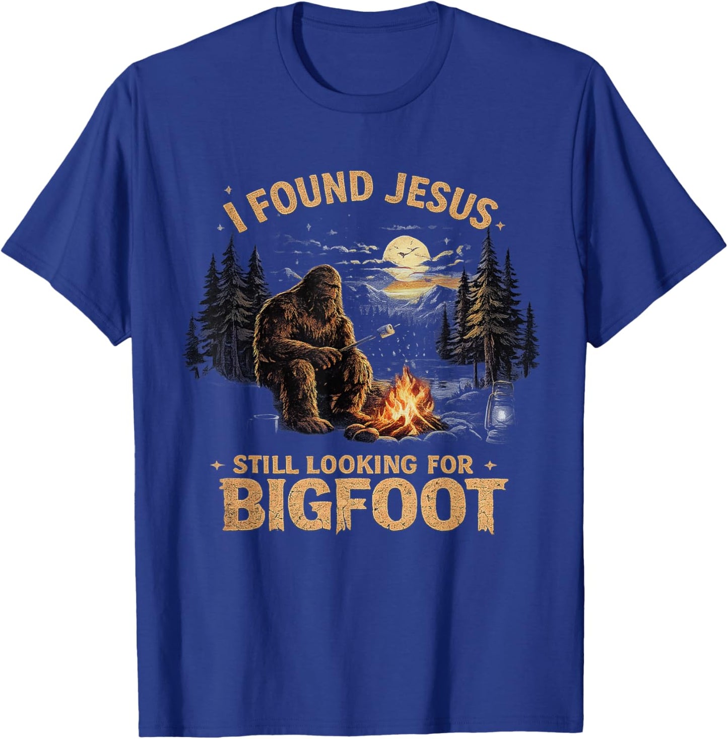 I Found Jesus Still Looking for Bigfoot Retro Vintage T-Shirt - T-Shirt | Royal