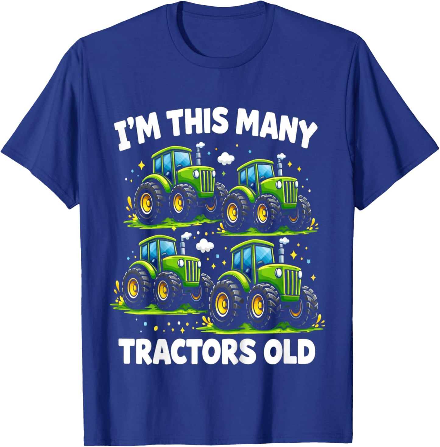 Kids Four Tractors 4yr 4th Birthday 4 Year Old Boys Gifts T-Shirt - T-Shirt | Royal