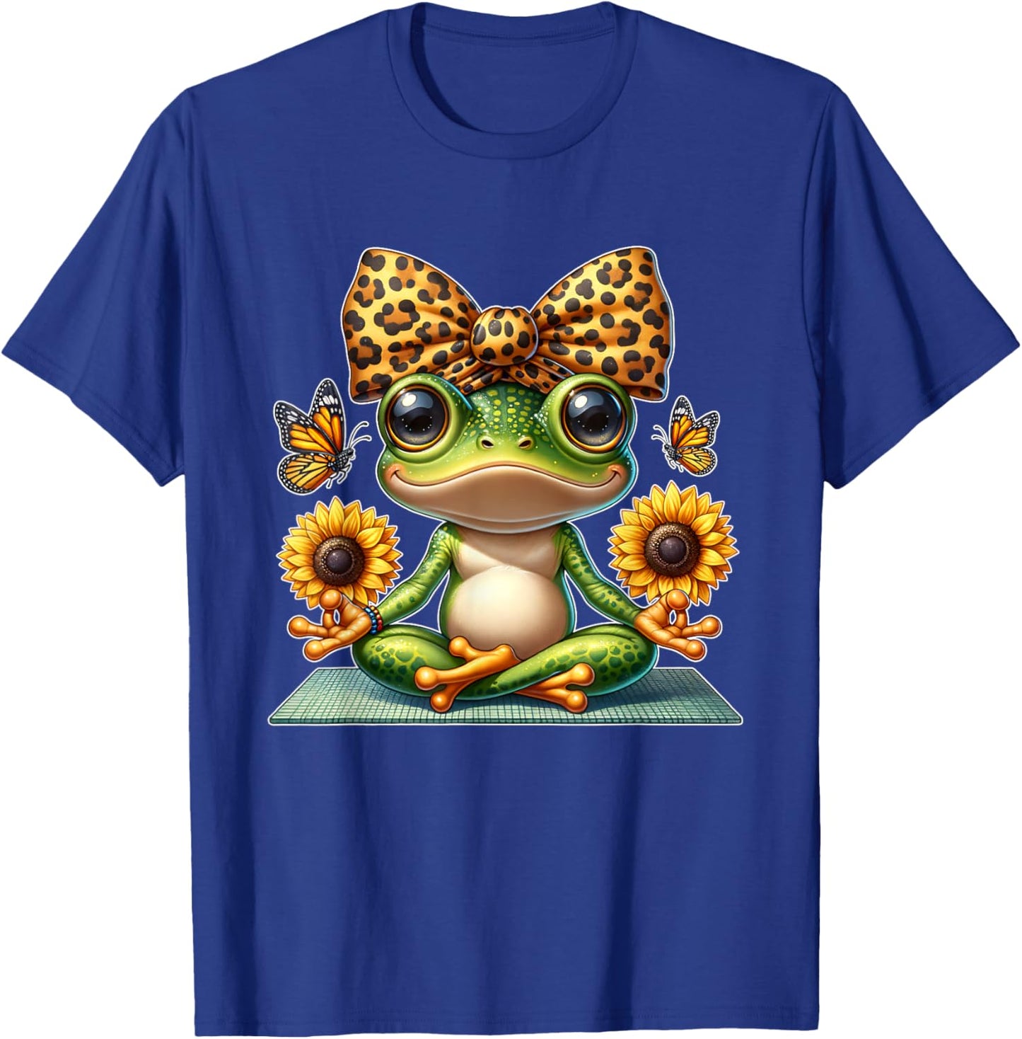 Cute Frog Yoga with Sunflowers and Butterflies T-Shirt - T-Shirt | Royal